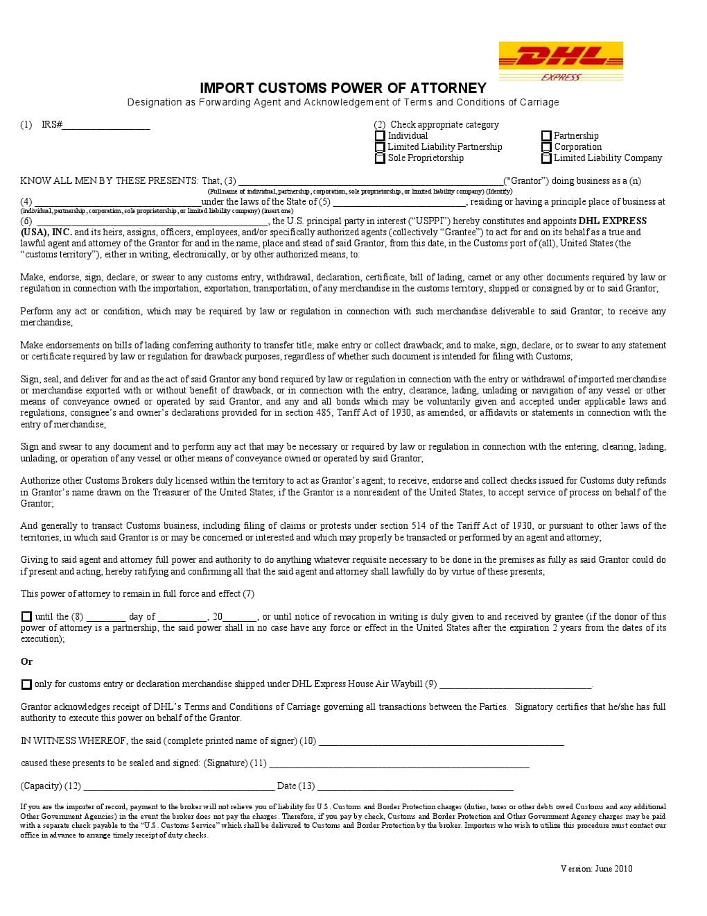 Free Customs Power of Attorney Forms