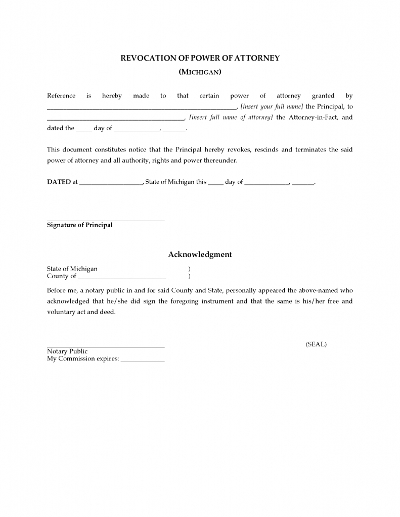 Free Michigan Power of Attorney Forms